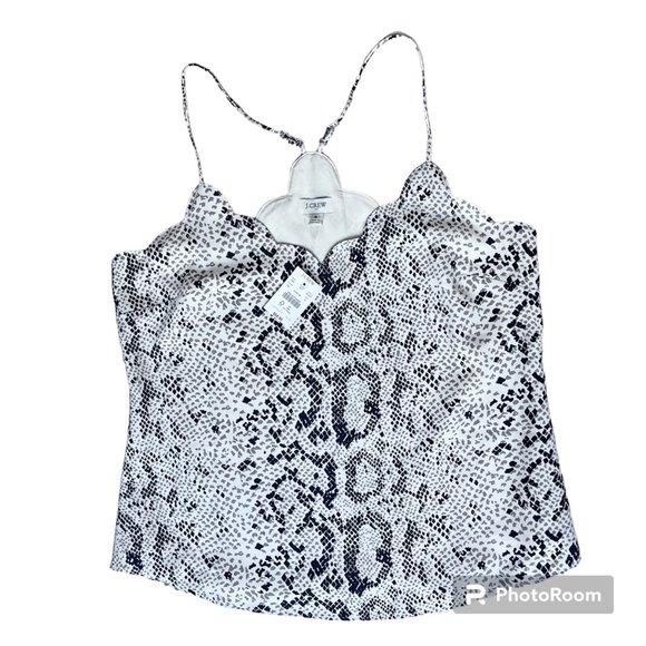NWT J Crew Factory Scalloped Lined Cami Top Adjustable Straps Snake Print Size 8 - Picture 1 of 8